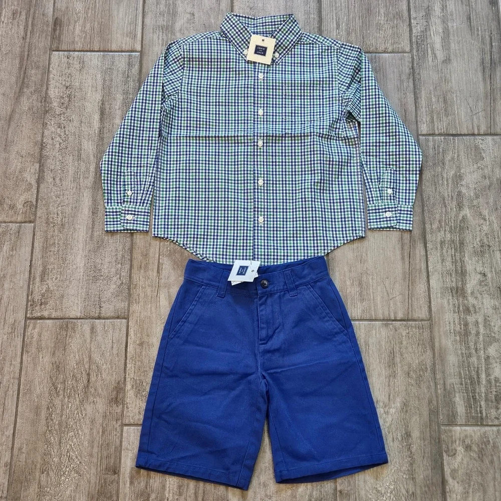Janie and Jack Shirt Shorts Outfit Lot of 2 Boys 6 Gingham NEW Preppy Dressy